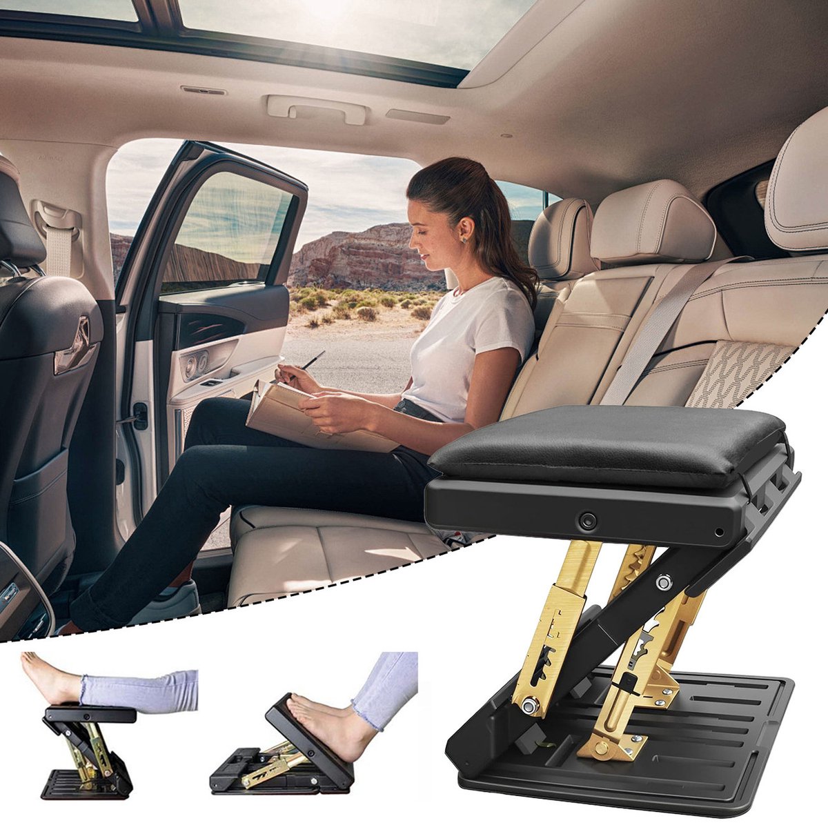 Ergonomische autovoetsteun – universeel – 28 cm hoog – 31,5 cm breed – draagkracht tot 50 kg – zwart