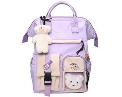 Waterdichte rugzak voor meisjes - rugzak dames - Rugzak Meisje Met Pin en Accessoires - Lichtgewicht Schooltas - rugzak jongens - School Student Schooltas - Rugzakken met grote capaciteit - Tieners - Schoolrugzakken voor middelbare School - Paars