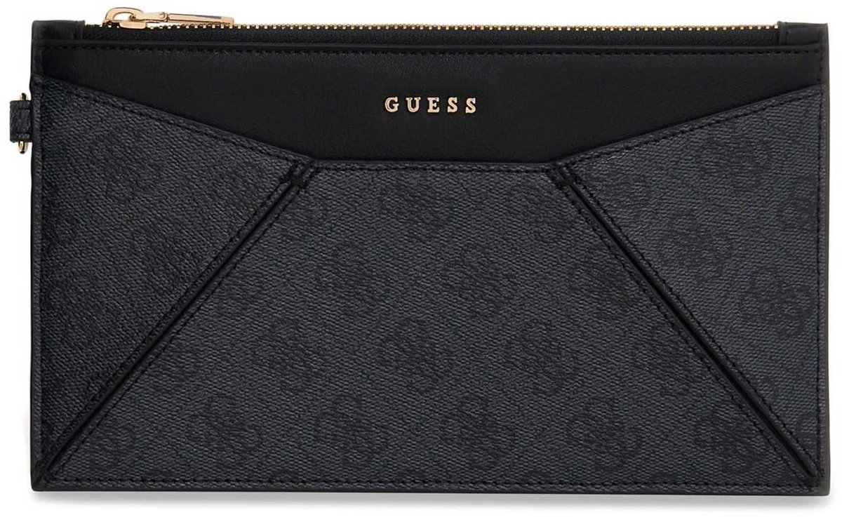 GUESS polstasje Zip Flat Pouch Coal Multi donkergrijs