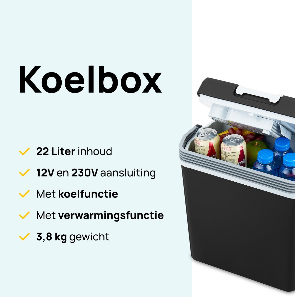 MOA Koelbox Elektrisch 12v 230 volt - 22L - Frigobox - Camping Koelkast - Auto en Camping - Koelen en Verwarmen - Zwart — afbeelding 2