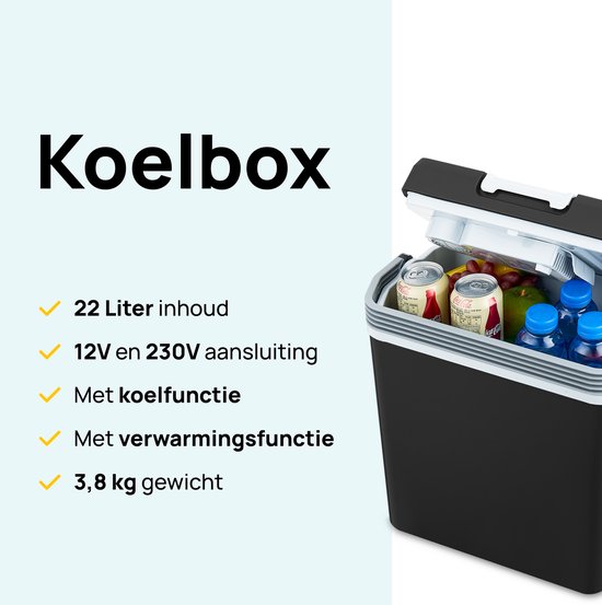 MOA Koelbox Elektrisch 12v 230 volt - 22L - Frigobox - Camping Koelkast - Auto en Camping - Zwart van Merkloos — afbeelding 2