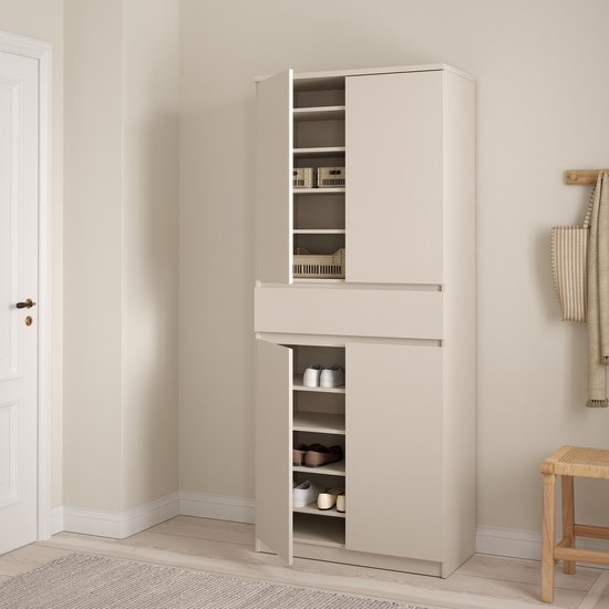 Luna Schoenenkast - Hoge Wandkast met Lade & 2 Deuren - Taupe