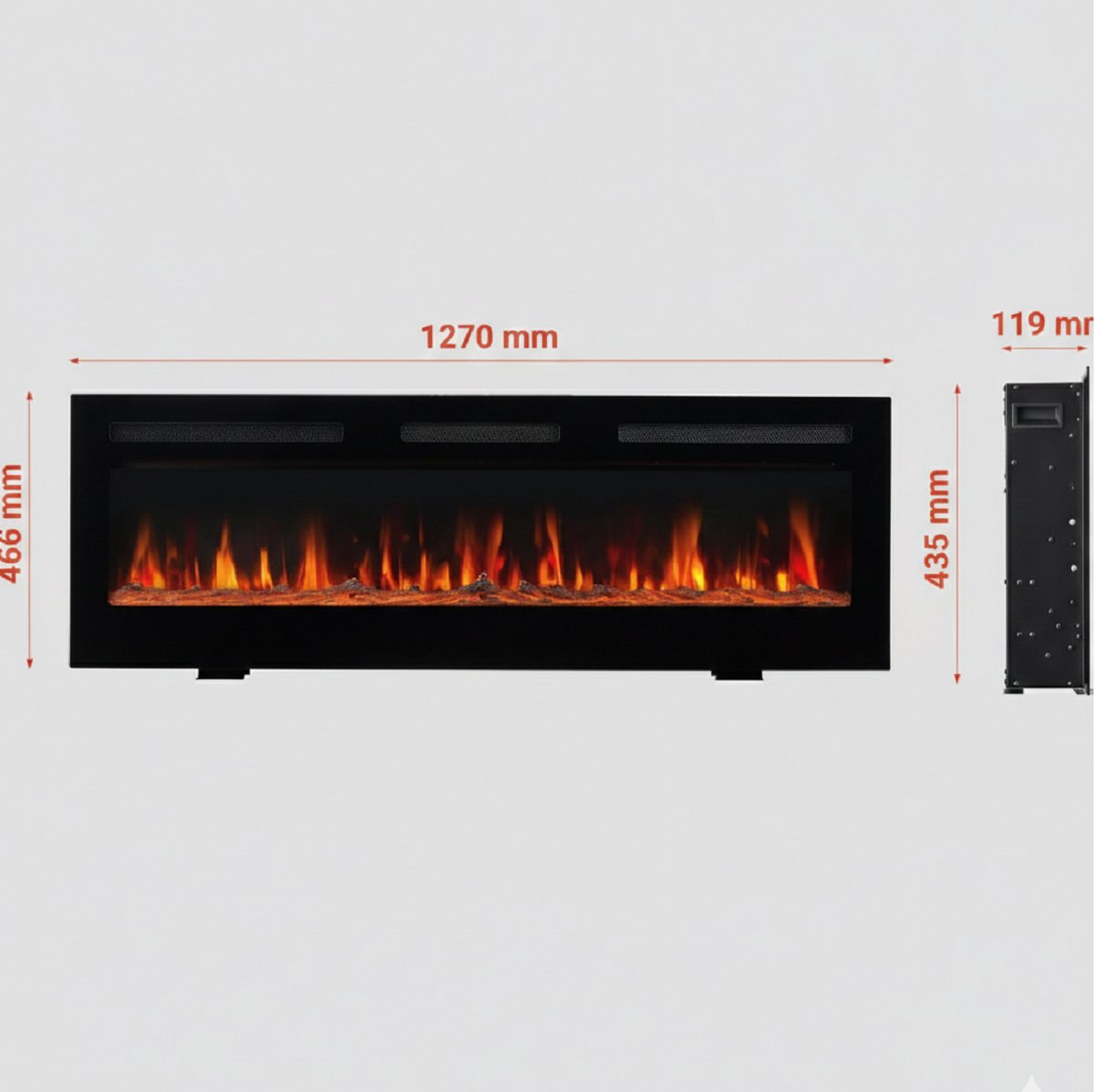 Elektrische open haard 3-in-1 Casa Velluto Marlon – Wand-, Inbouw- en Staande haard – 3D-vlameffect met 12 kleuren – Verwarming 2-traps 5100 BTU – Afstandsbediening – Modern Zwart – 42 inch