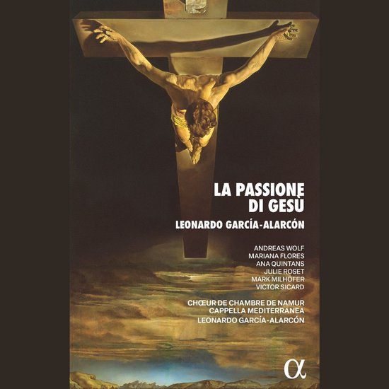 De kruisiging van Jezus, met de titel "La Passione di Gesù".