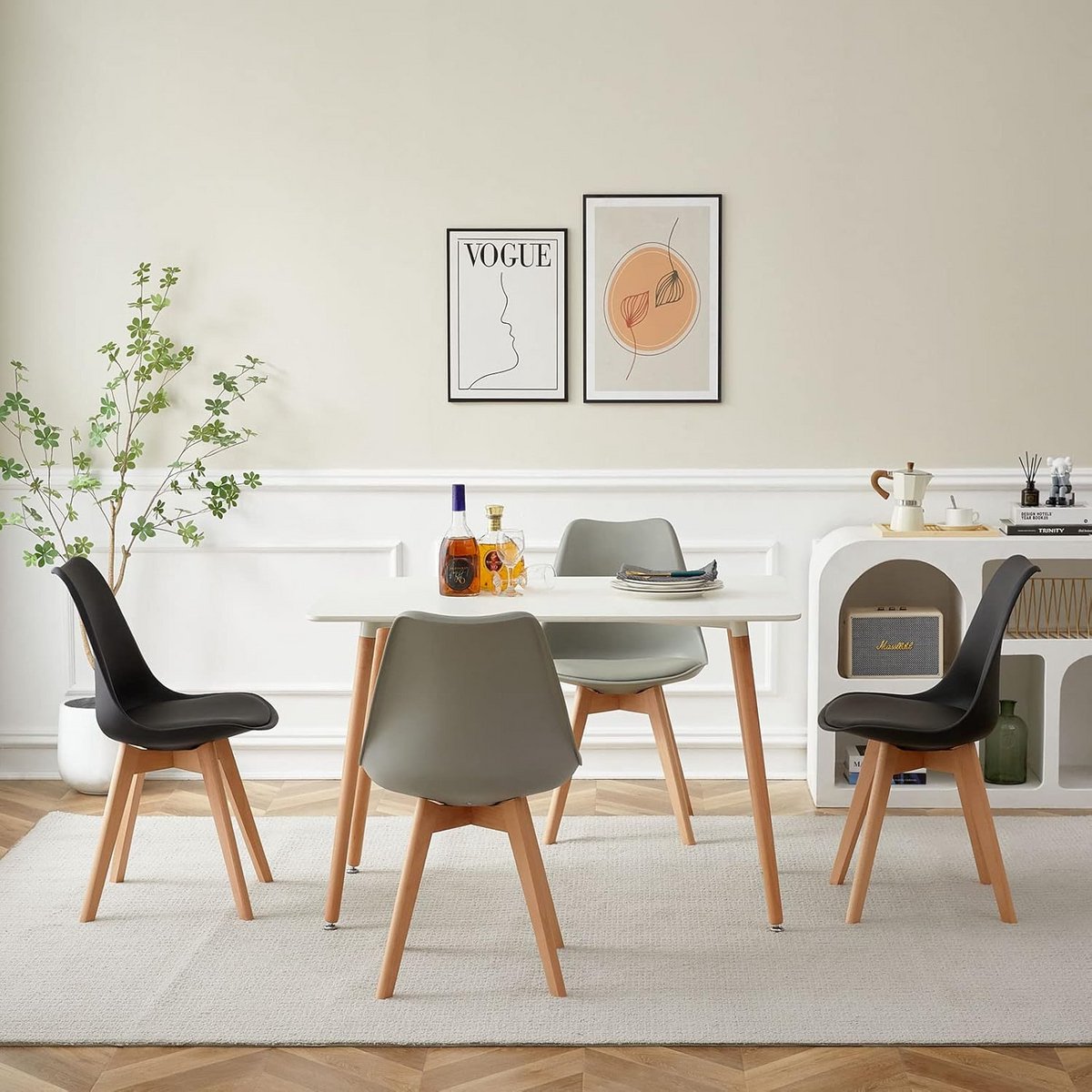 Eetkamerset Wit Rechthoekige Tafel met 4 Stoelen Scandinavisch Design