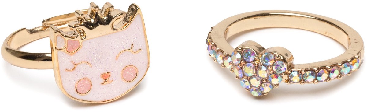 Great Pretenders - Set van 2 verstelbare ringen kitty love - Roze