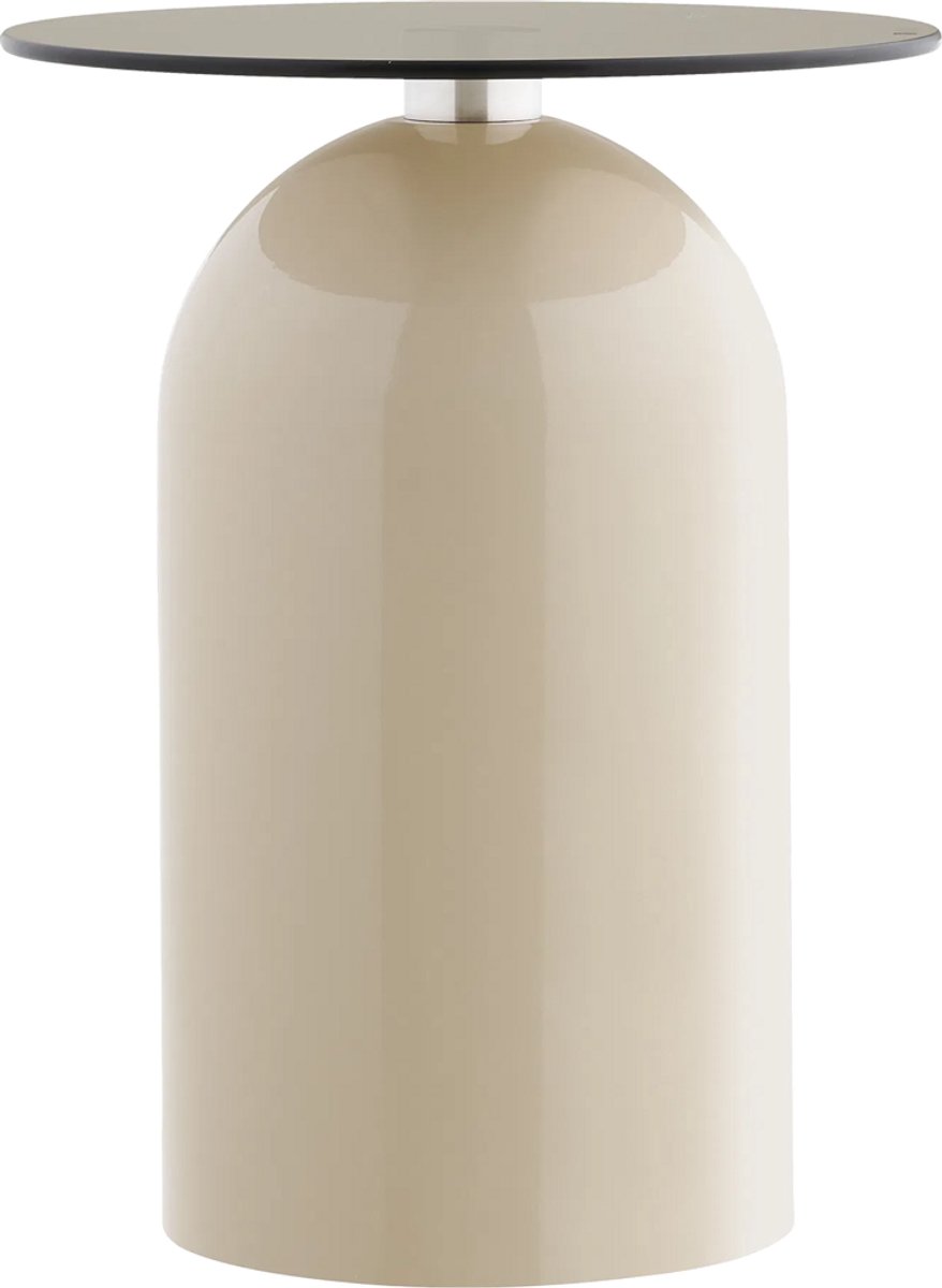 Artichok Raiza Metalen Bijzettafel Beige Met Glazen Blad - Zand - Grijs - Rookglas - Ø40