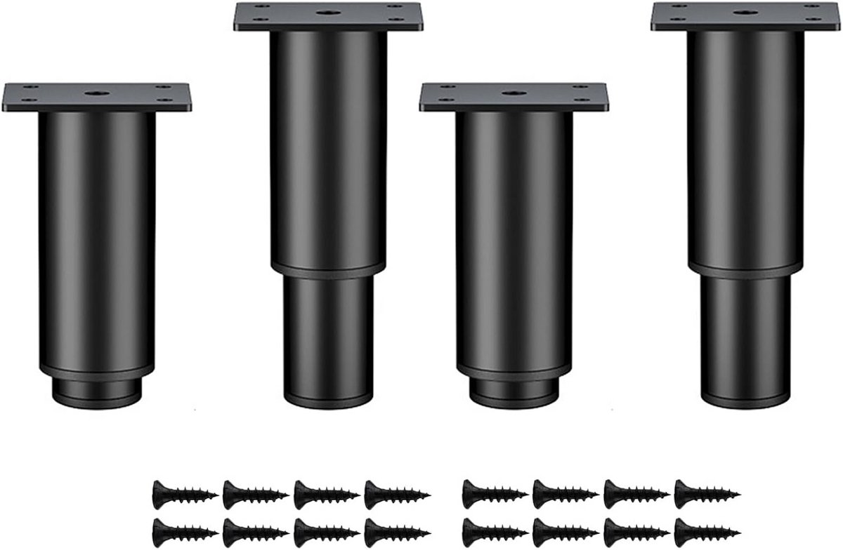 4x Verstelbare Metalen Meubelpoten Zwart 8-12 cm Hoogte Verstelbaar Inclusief Schroeven
