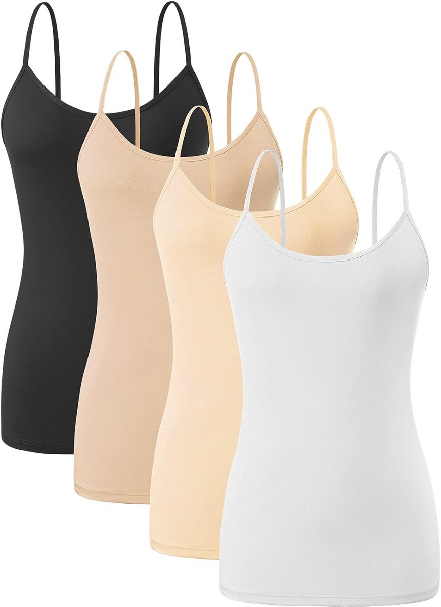 Basic Cami Tanktops Dames Lichtgewicht Hemdje Stretch 4-Pack