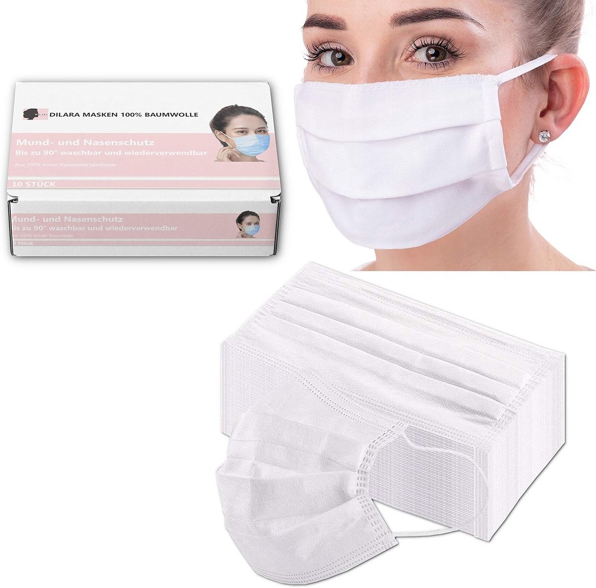 Set van 10 herbruikbare katoenen mondmaskers