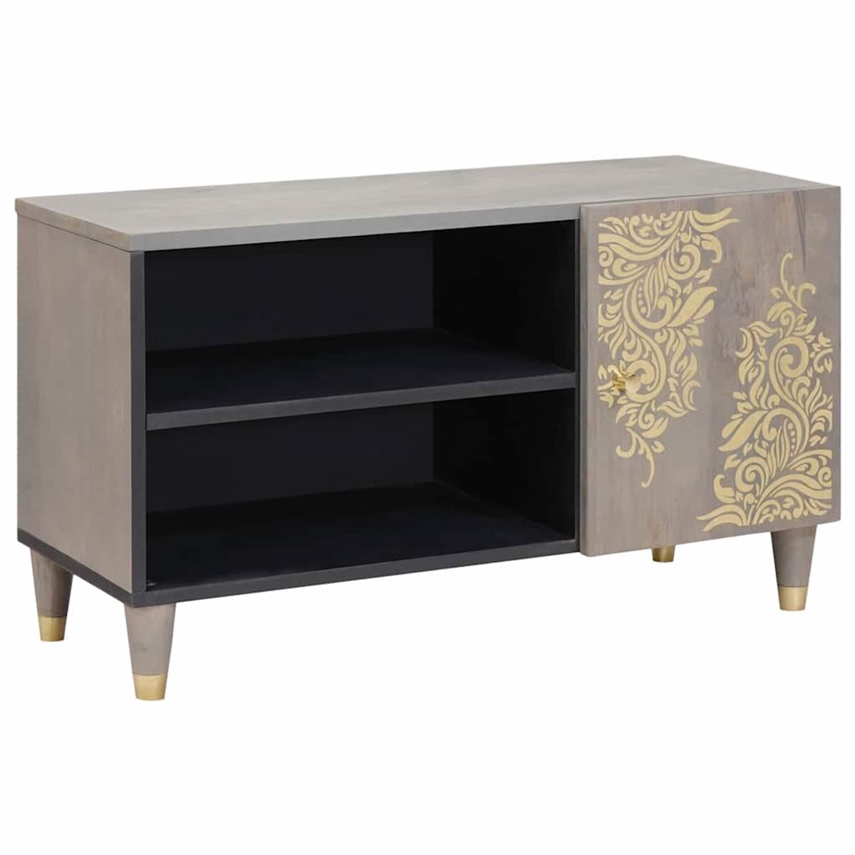 vidaXL - TV - Kast - met - plank - Grijs - 80 - x - 33 - x - 46 - cm - Massief - Mango - Hout