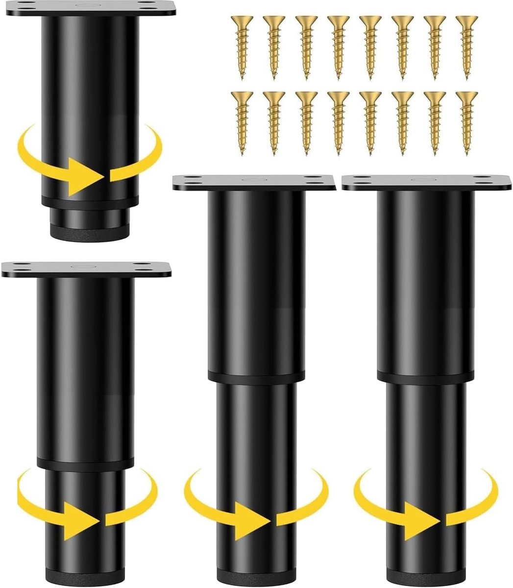 Meubelpoten - bankpoten - stoelpoten - meubelpoten set van 4 - meubelpoten zwart - Tafelpoten van Metaal - 12 to 21cm - van Imperatoris