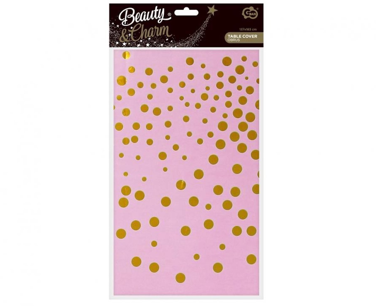Gefeliciteerd met je verjaardag B&C Gouden Stippen Roze Folie Tafelkleed 137x183 cm