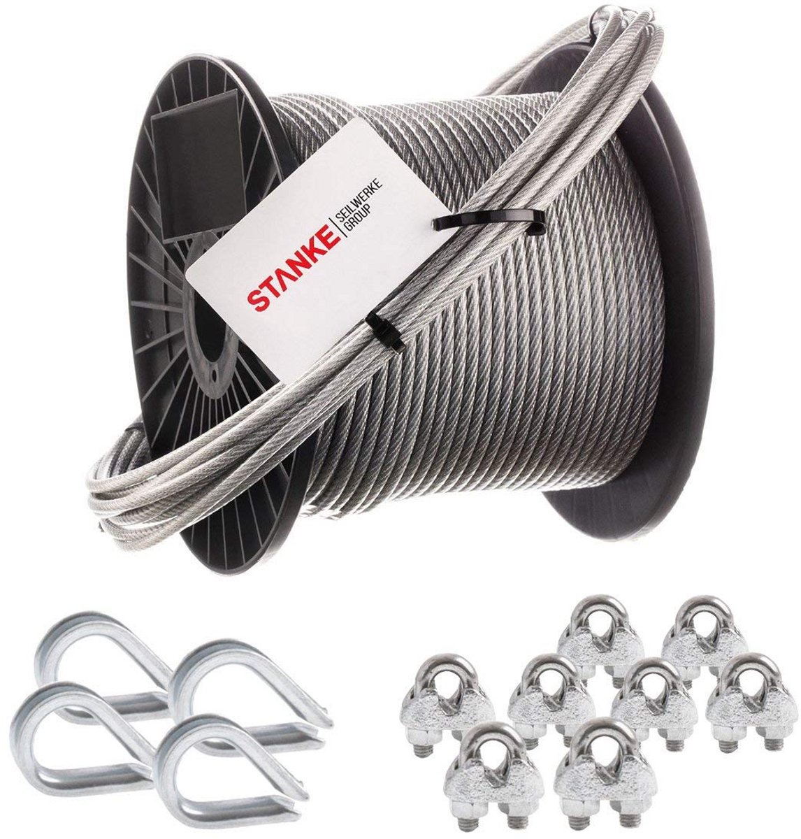 Gegalvaniseerde Staalkabel met PVC-coating 5m - Inclusief Klemmen en Vingerhoeden