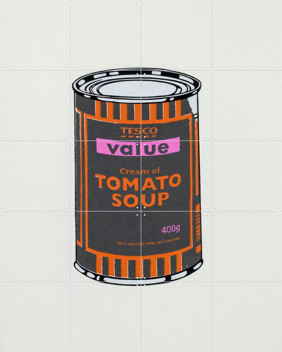 IXXI Tomato Soup Can III, Banksy - 80 x 100 cm - Gratis ophangtool - Grote wanddecoratie en posters - Pop art, Illustraties, Speels, Kleurrijk