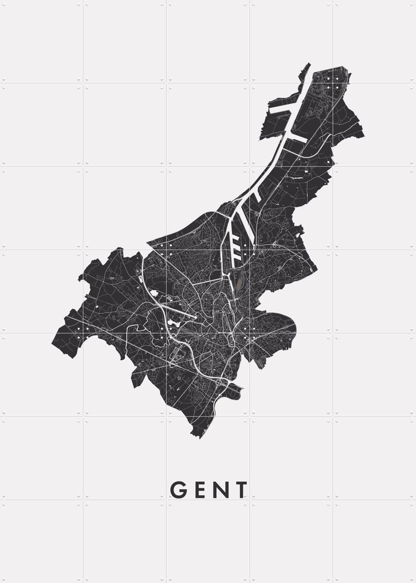 IXXI Gent City Map, Kunst in Kaart - 100 x 140 cm - Gratis ophangtool - Grote wanddecoratie en posters - Grafisch Ontwerp, Line art, Abstract