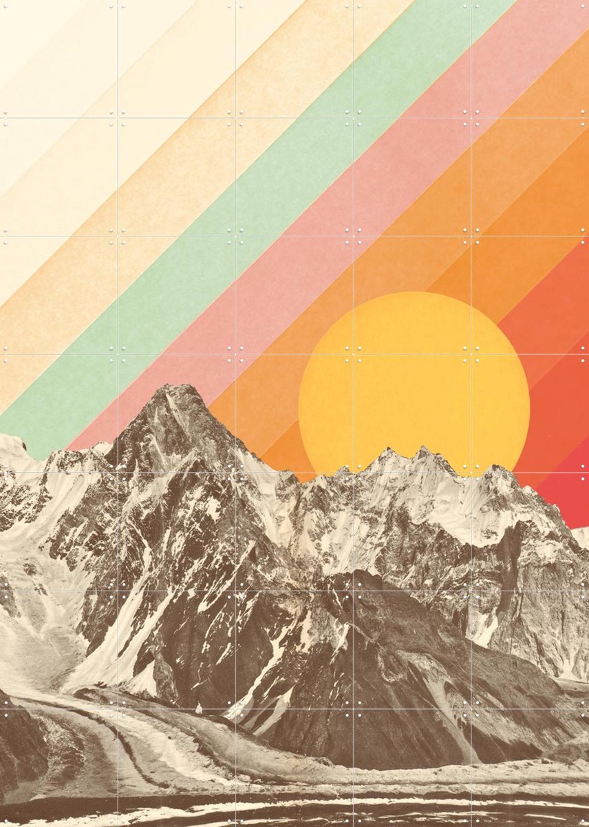 IXXI Mountainscape, Florent Bodart - 100 x 140 cm - Gratis ophangtool - Grote wanddecoratie en posters - Vintage, Speels, Kleurrijk, Illustraties,