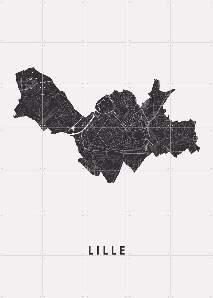 IXXI Lille City Map, Kunst in Kaart - 100 x 140 cm - Gratis ophangtool - Grote wanddecoratie en posters - Abstract, Grafisch Ontwerp, Line art