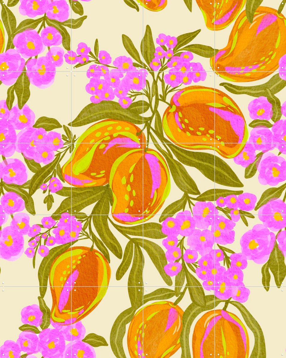IXXI Tropical Theme With Lush Mangoes And Flowers, Nikita Jariwala & Various - 80 x 100 cm - Gratis ophangtool - Grote wanddecoratie en posters -