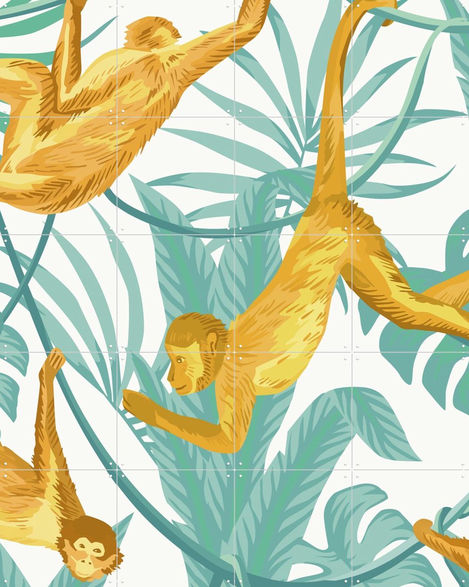 IXXI Happy monkeys, Creative Lab Amsterdam - 80 x 100 cm - Gratis ophangtool - Grote wanddecoratie en posters - Kleurrijk, Speels, Grafisch Ontwerp