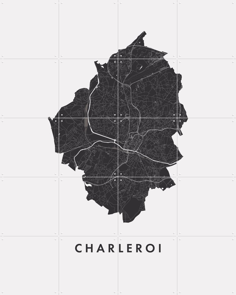 IXXI Charleroi City Map, Kunst in Kaart - 80 x 100 cm - Gratis ophangtool - Grote wanddecoratie en posters - Grafisch Ontwerp, Line art, Abstract