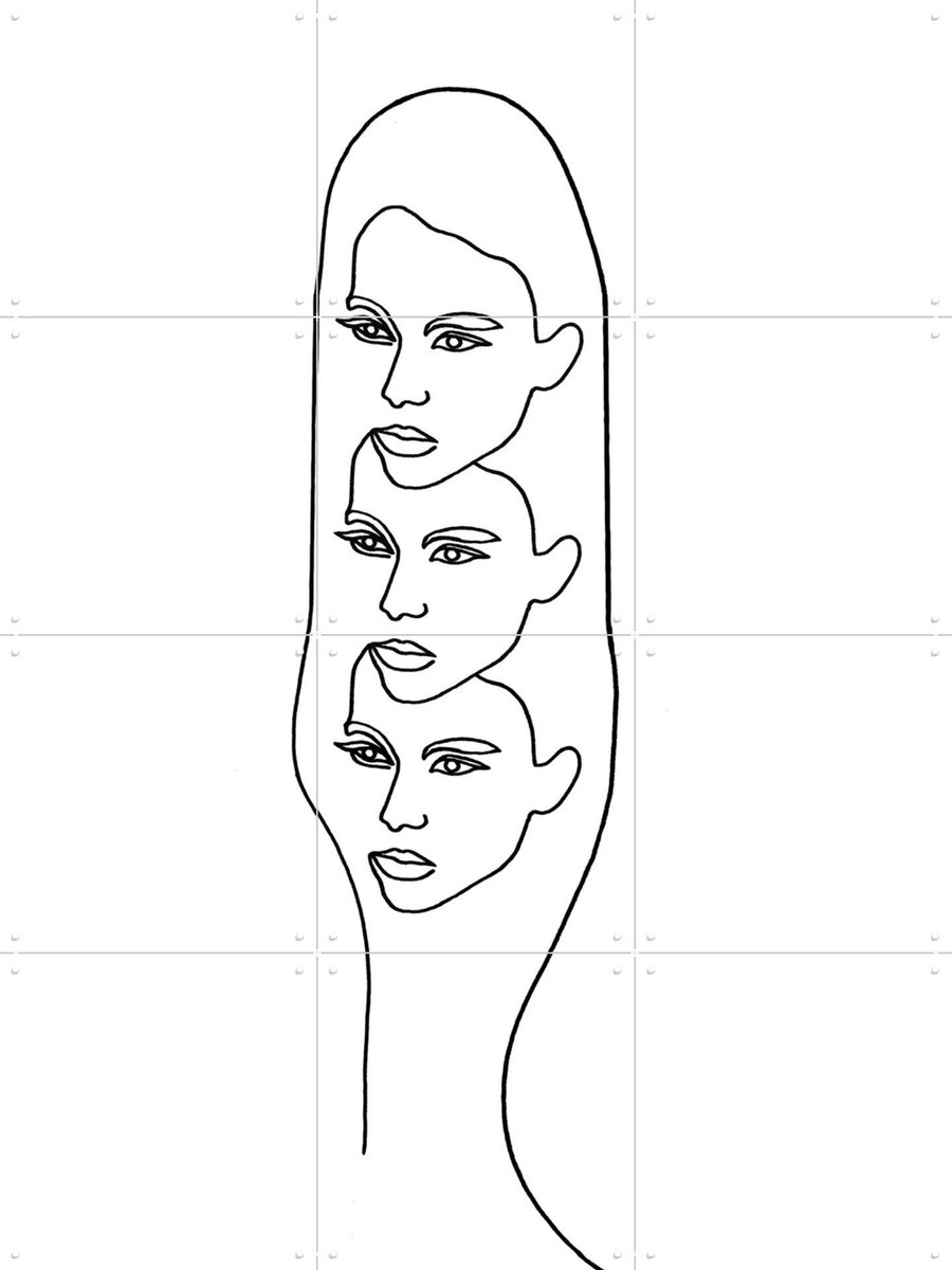 IXXI Threehead, Julia Hariri - 60 x 80 cm - Gratis ophangtool - Grote wanddecoratie en posters - Illustraties, Line art, Minimalisme, Woonkamer