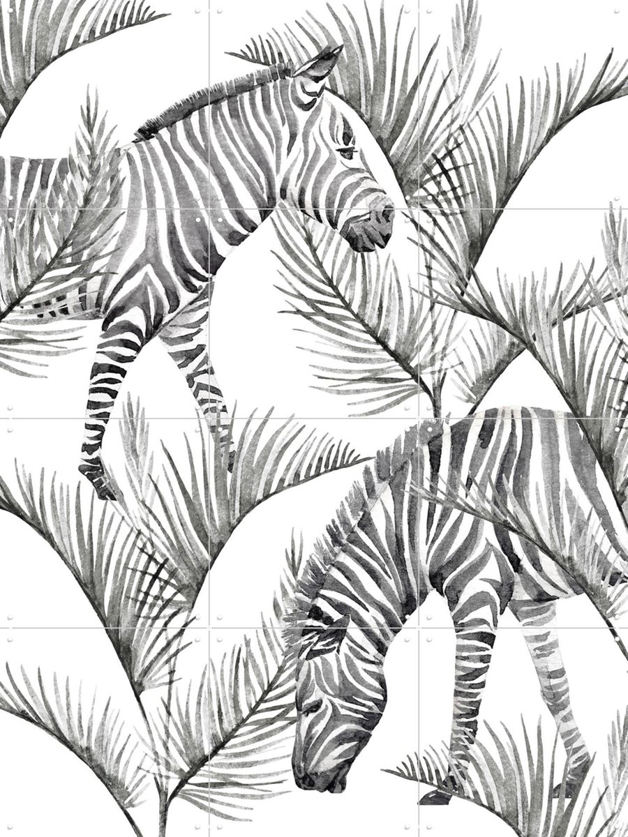 IXXI Zebra Palm, Creative Lab Amsterdam - 60 x 80 cm - Gratis ophangtool - Grote wanddecoratie en posters - Illustraties, Grafisch Ontwerp, Aquarel