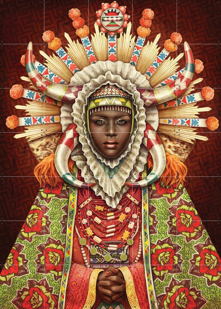 IXXI African Madonna, Studio Muti - 100 x 140 cm - Gratis ophangtool - Grote wanddecoratie en posters - Ornamenteel Ontwerp, Digitale Kunst
