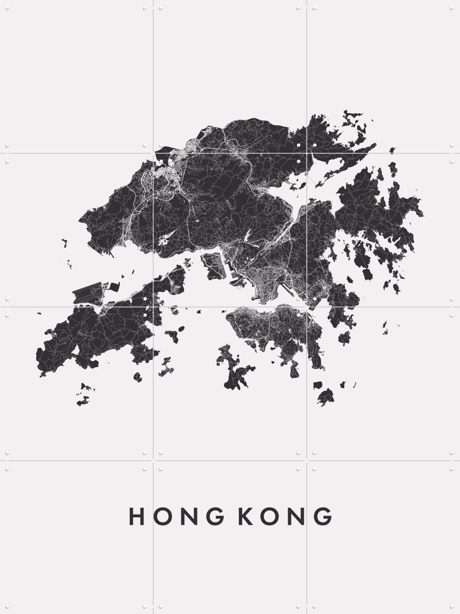 IXXI Hong Kong City Map, Kunst in Kaart - 60 x 80 cm - Gratis ophangtool - Grote wanddecoratie en posters - Grafisch Ontwerp, Geometrische Kunst