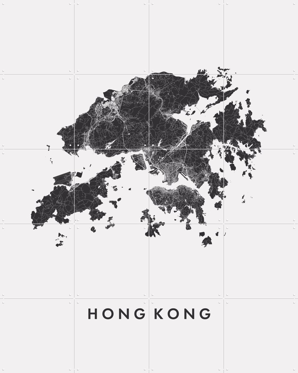 IXXI Hong Kong City Map, Kunst in Kaart - 80 x 100 cm - Gratis ophangtool - Grote wanddecoratie en posters - Grafisch Ontwerp, Geometrische Kunst