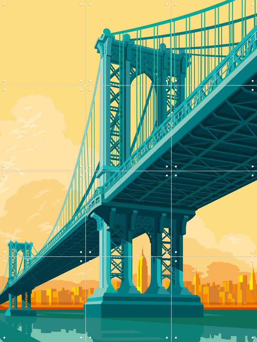 IXXI Manhattan Bridge, Remko Heemskerk & Kunst in Kaart - 60 x 80 cm - Gratis ophangtool - Grote wanddecoratie en posters - Kleurrijk, Grafisch