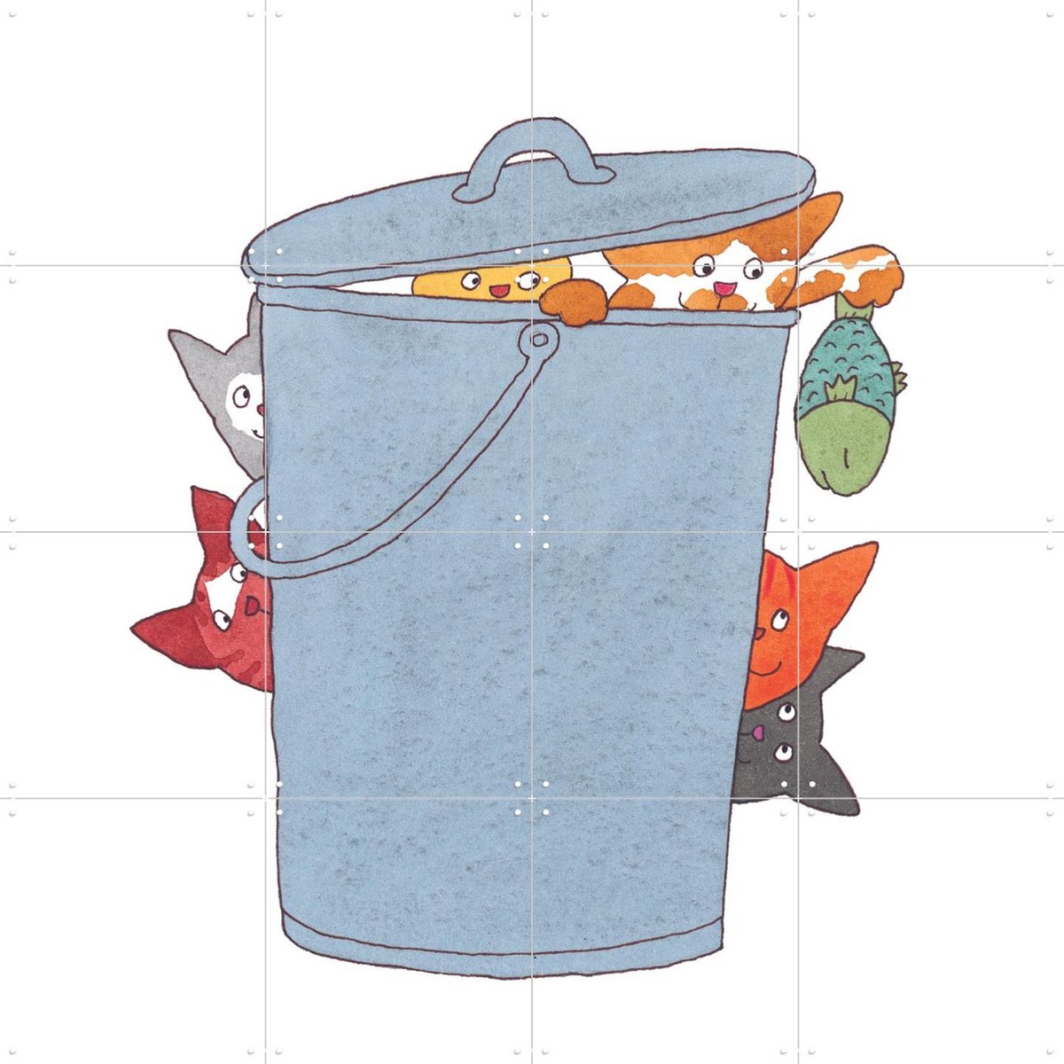 IXXI Dikkie Dik op zoek naar Vis, Dikkie Dik - 80 x 80 cm - Gratis ophangtool - Grote wanddecoratie en posters Kinderkamer, Babykamer