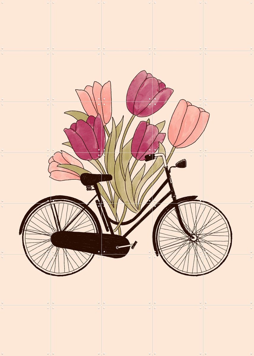IXXI Bicycle Cities Amsterdam, Florent Bodart - 100 x 140 cm - Gratis ophangtool - Grote wanddecoratie en posters - Speels, Aquarel, Vintage