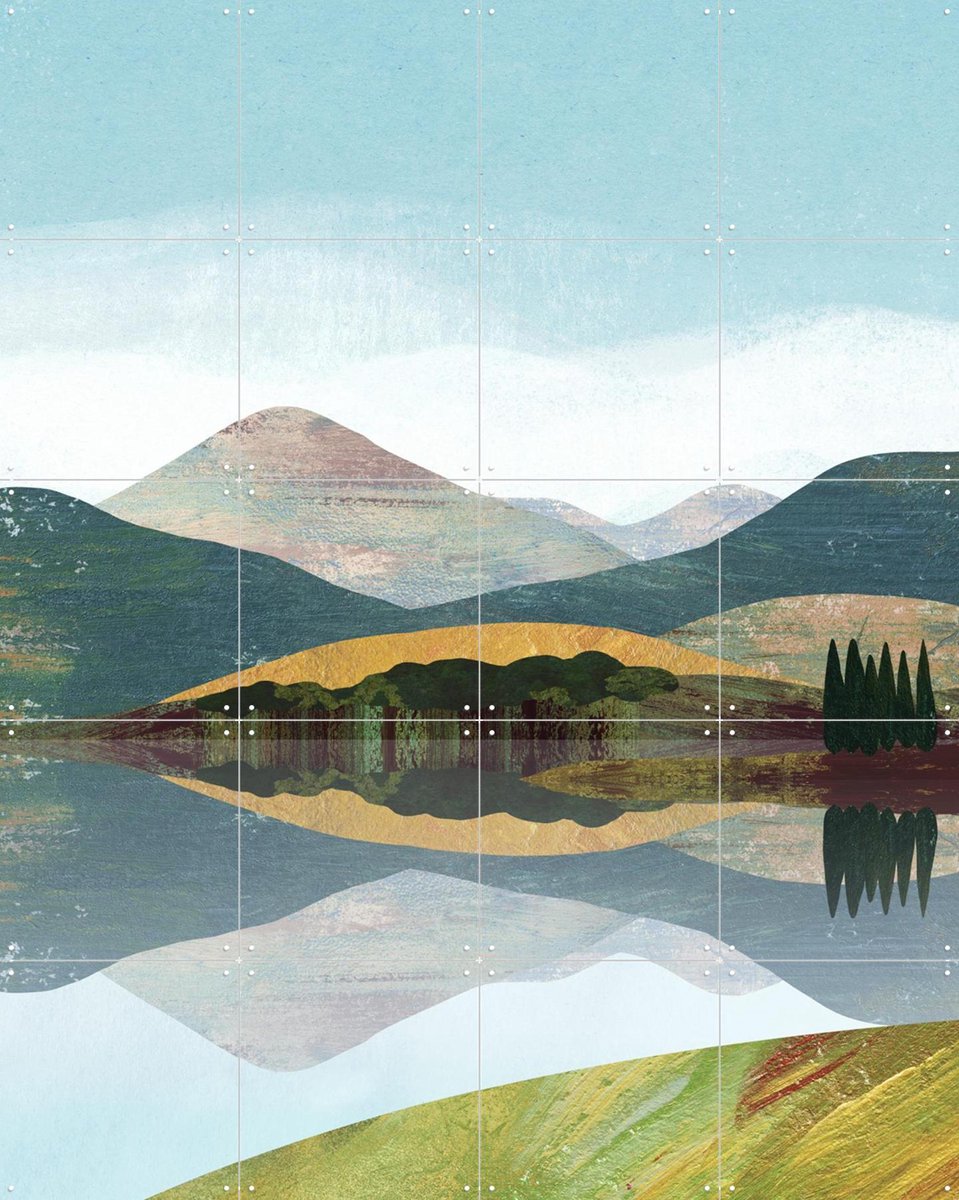 IXXI Mountain Lake Landscape, Henry Rivers - 80 x 100 cm - Gratis ophangtool - Grote wanddecoratie en posters - Kleurrijk, Geometrische Kunst