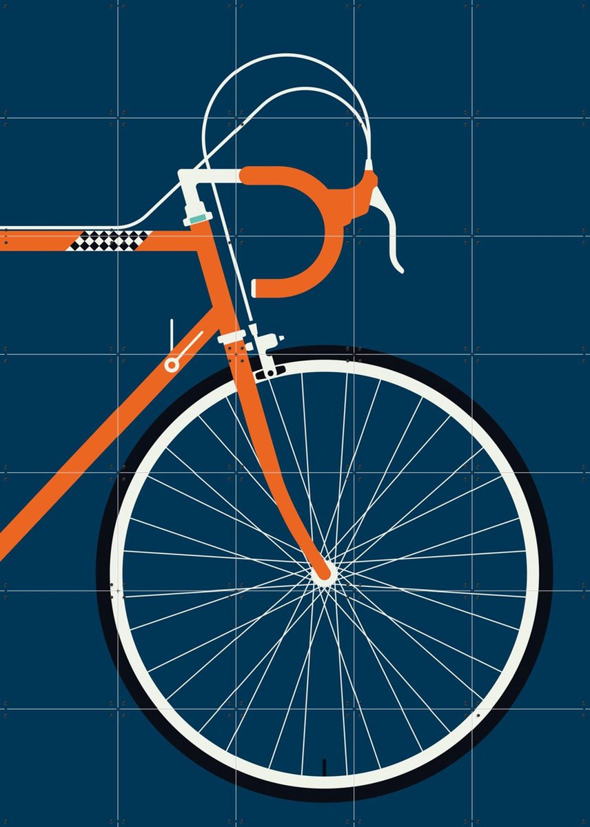 IXXI Racing Bike Orange Front, Bo Lundberg - 100 x 140 cm - Gratis ophangtool - Grote wanddecoratie en posters - Illustraties, Vintage, Mancave