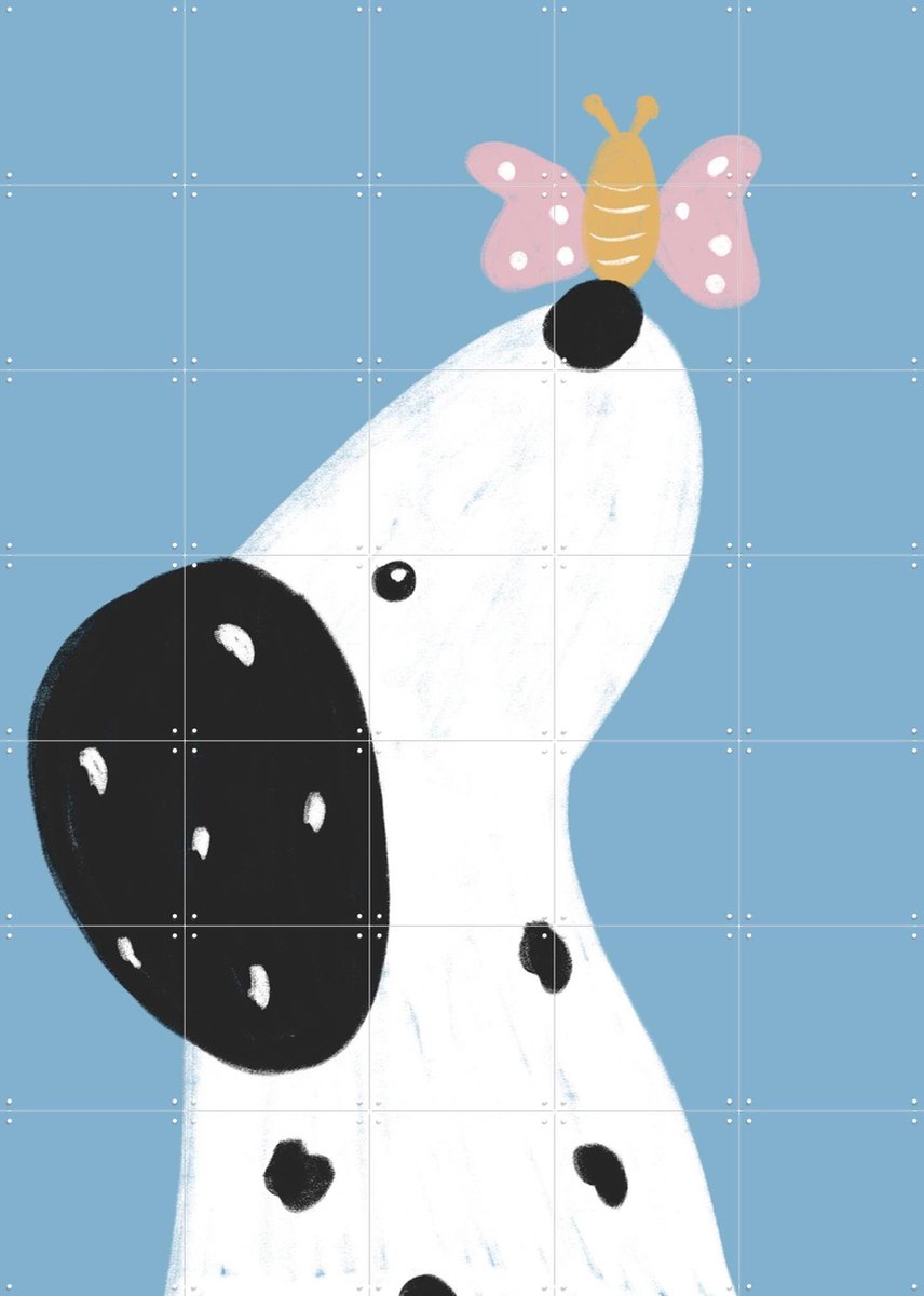 IXXI Dalmatian with a Butterfly, BAINAI - 100 x 140 cm - Gratis ophangtool - Grote wanddecoratie en posters - Cartoonesk, Illustraties, Fantasierijk