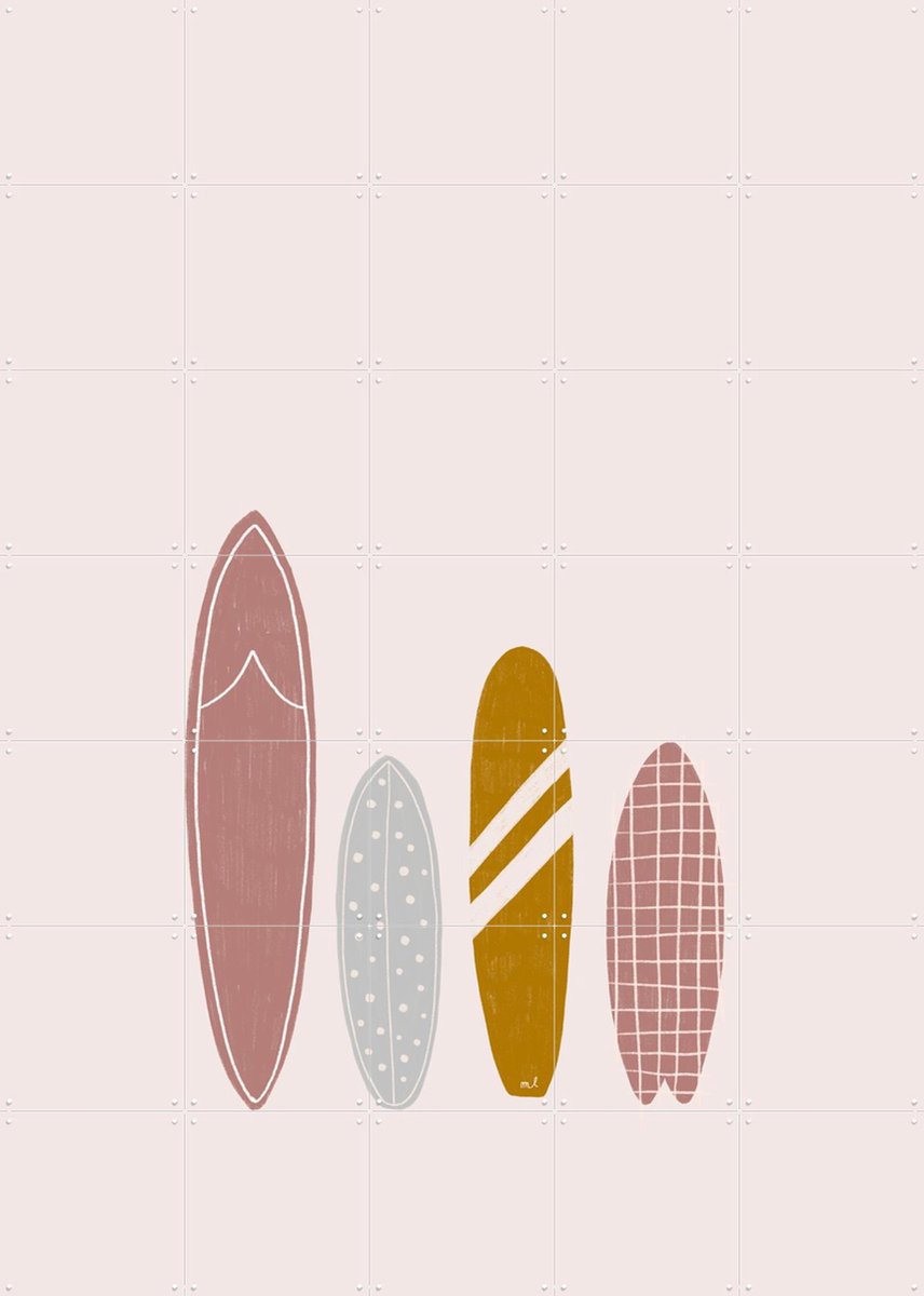 IXXI Surfboards Pink, Menina Lisboa & Various - 100 x 140 cm - Gratis ophangtool - Grote wanddecoratie en posters Babykamer, Kinderkamer, Baby