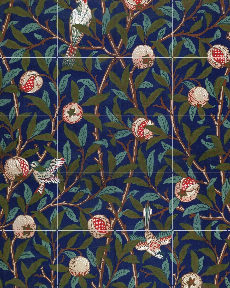 IXXI Bird and Pomegranate, William Morris & Victoria and Albert Museum - 80 x 100 cm - Gratis ophangtool - Grote wanddecoratie en posters - Vintage