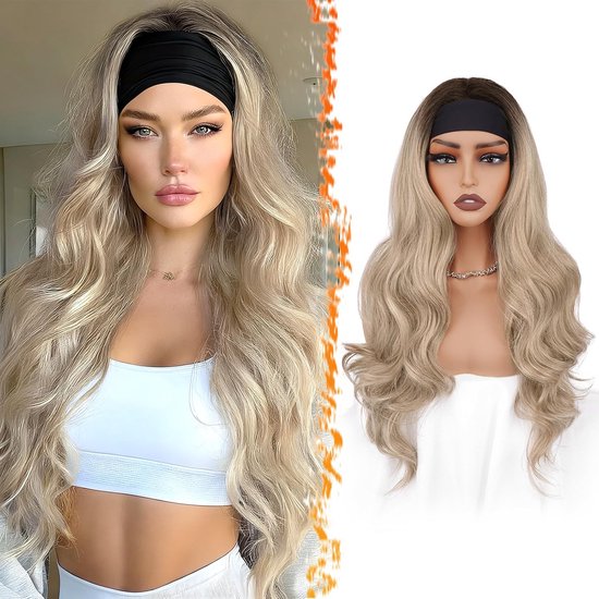 Lange Ombre Blond Golvende Haarband Pruik voor Vrouwen - Snel en Natuurlijk