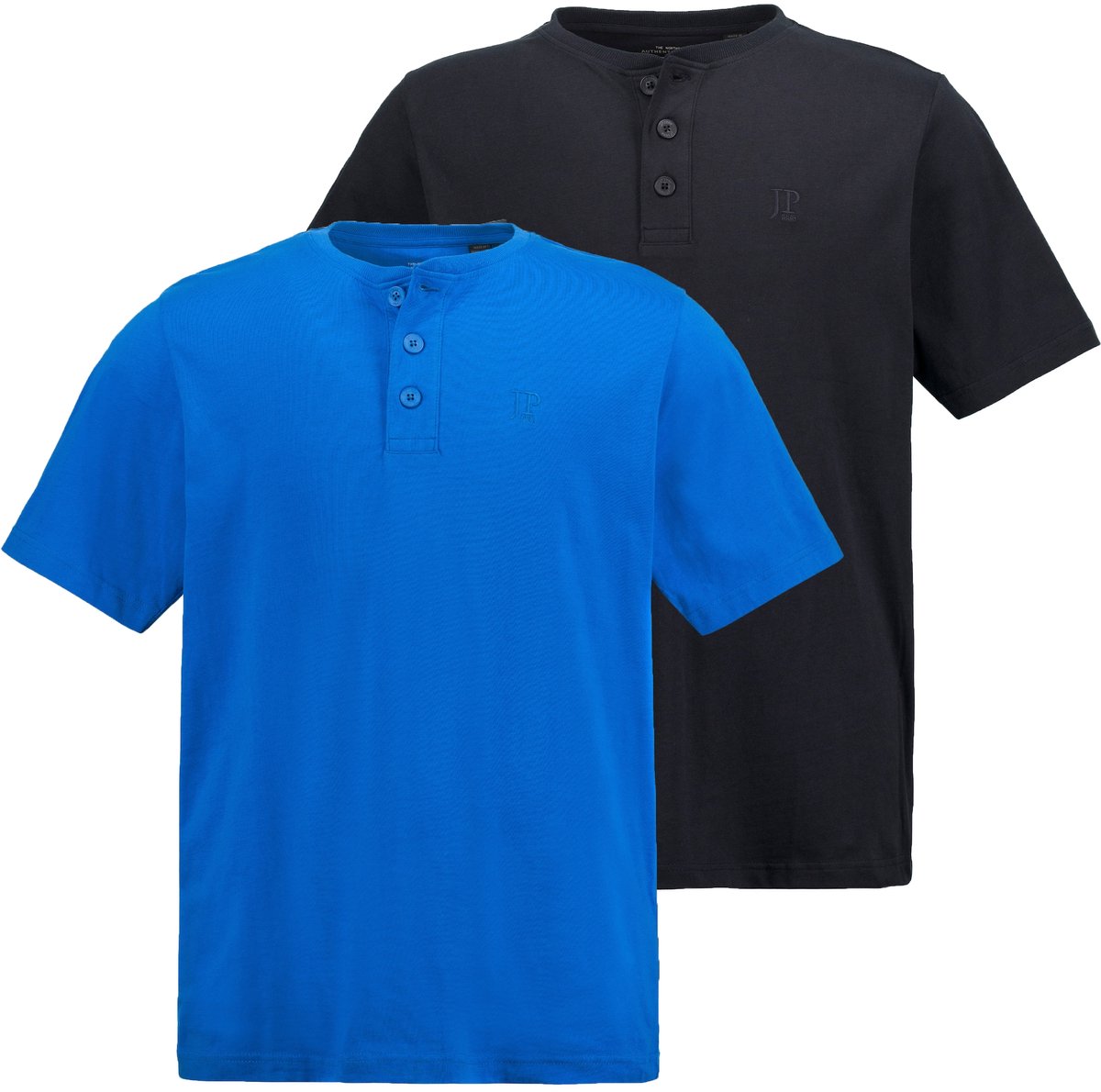 JP 1880 - Heren - Henleys basic set van 2 ronde hals knoopsluiting - Clematisblauw - Maat XL