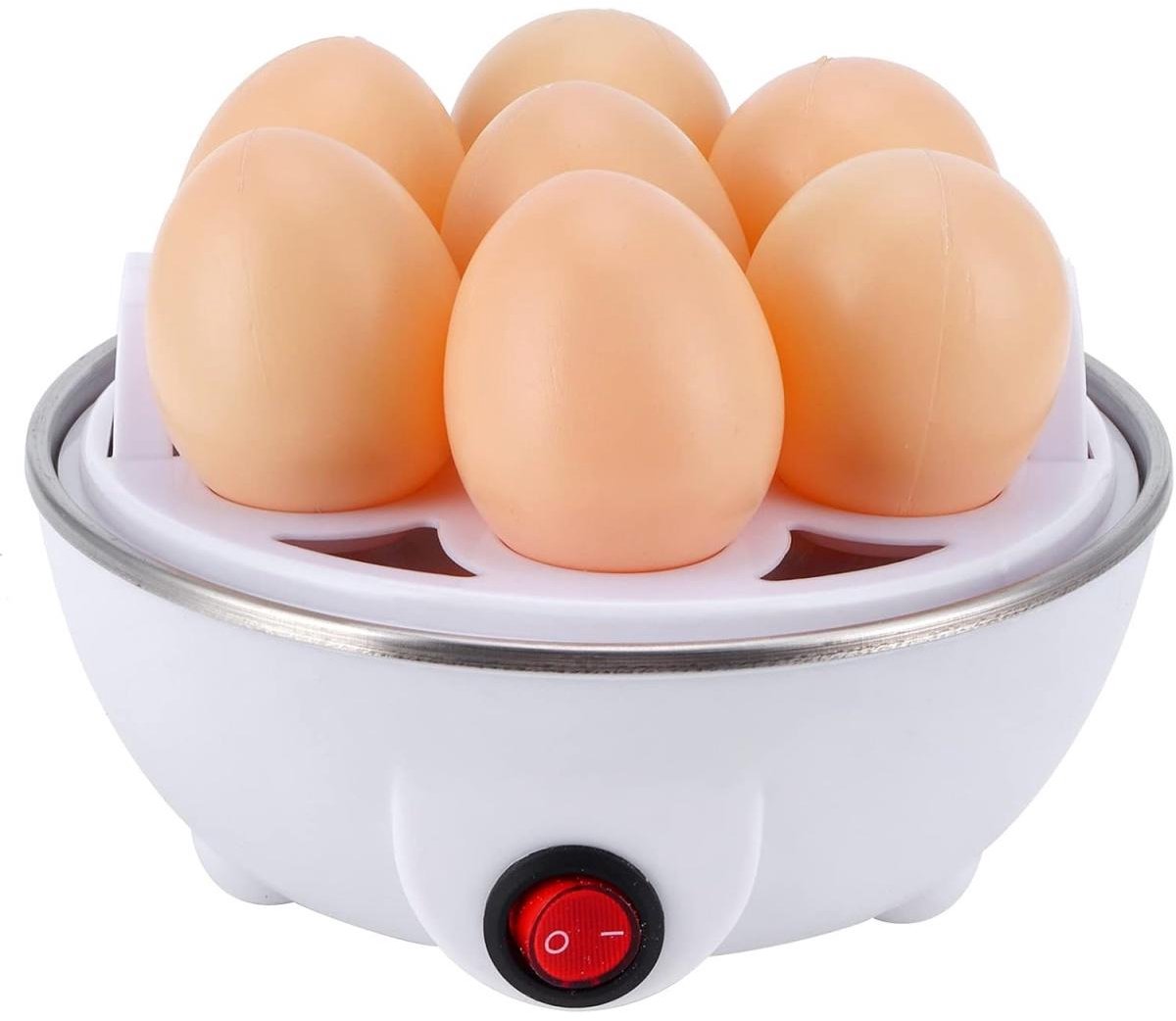 Elektrische eierkoker - Eierstomer voor in de keuken - Kooktoestel voor gekookte eieren - Multifunctionele Eierkoker - Geschikt voor 7 eieren - Kook, Pocheer en Stoom en Meer - Elektrisch - Vaatwasserbestendig - Wit