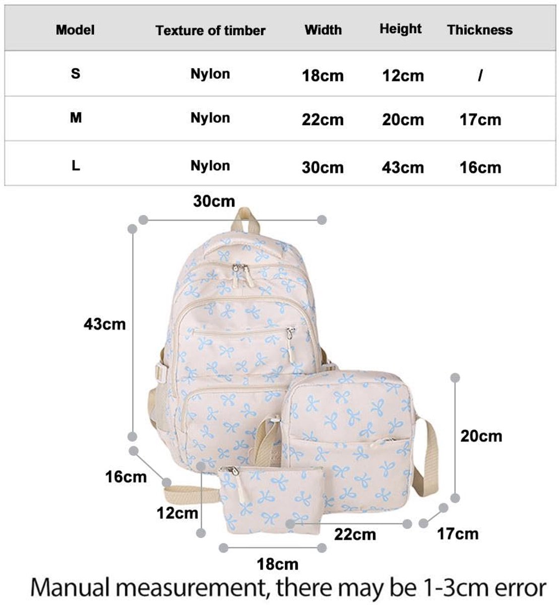 Schooltas - Rugtas - Tas - Rugtas Meisje - Schoolrugzak - 3-Pack Schattige Strik-Rugzakset - Esthetische Strik-Schooltas voor Dames en Meisjes - Grote Capaciteit Bedrukte Tas - voor Reizen, School, Woon-Werkverkeer — cadeau in Mode & Accessoires - foto 7