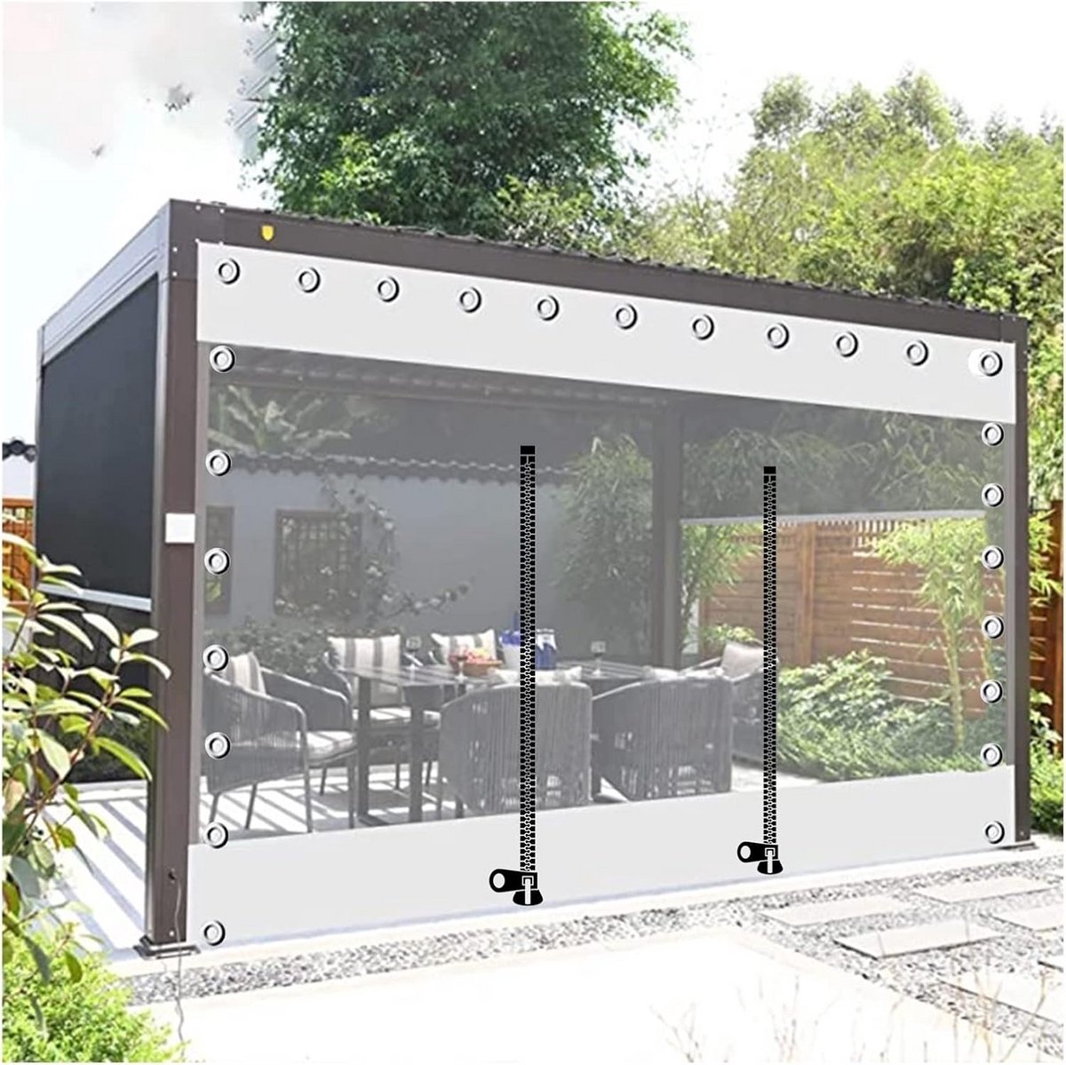 Transparant Waterdicht Buitengordijn met Rits voor Pergola en Veranda