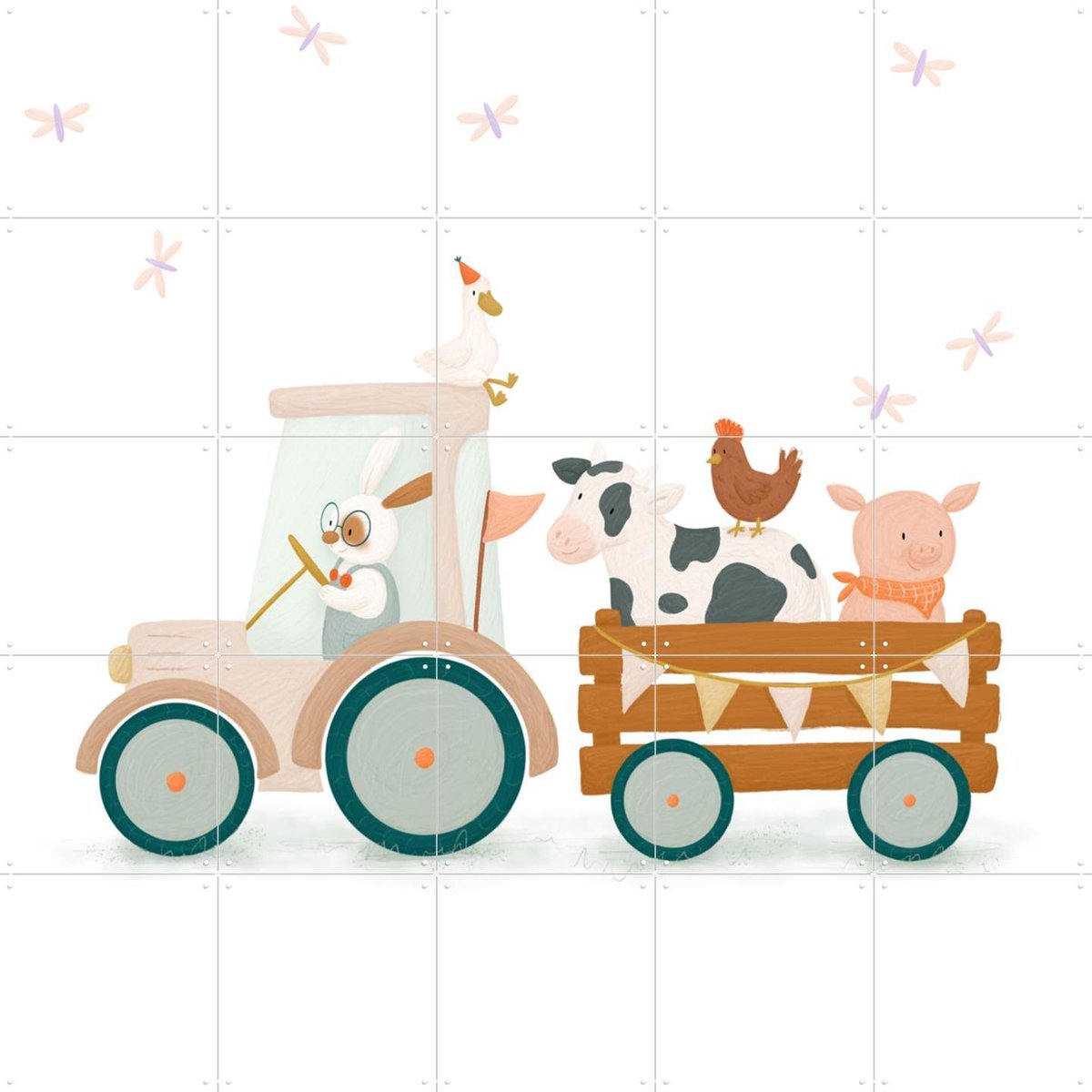 IXXI Farm Animals, Studio Phie - 100 x 100 cm - Gratis ophangtool - Grote wanddecoratie en posters - Fantasierijk, Speels, Illustraties, Cartoonesk