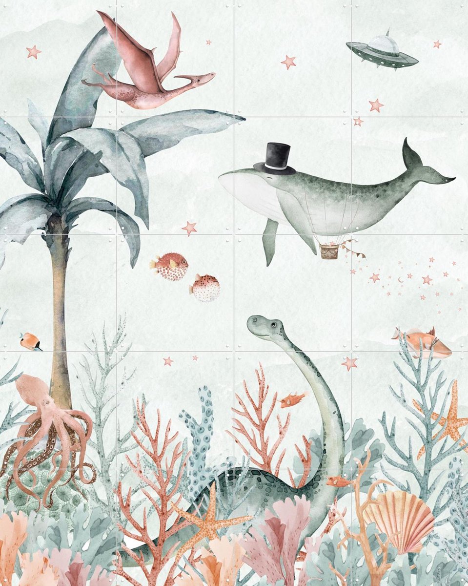 IXXI Flying Whale, Creative Lab Amsterdam - 80 x 100 cm - Gratis ophangtool - Grote wanddecoratie en posters - Speels, Grafisch Ontwerp, Kinderkamer