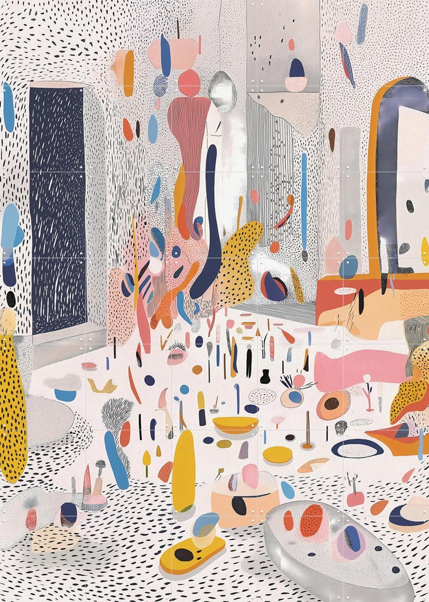 IXXI Plaza Patterns, Artclaud - 100 x 140 cm - Gratis ophangtool - Grote wanddecoratie en posters - Kleurrijk, Digitale Kunst, Speels, Illustraties