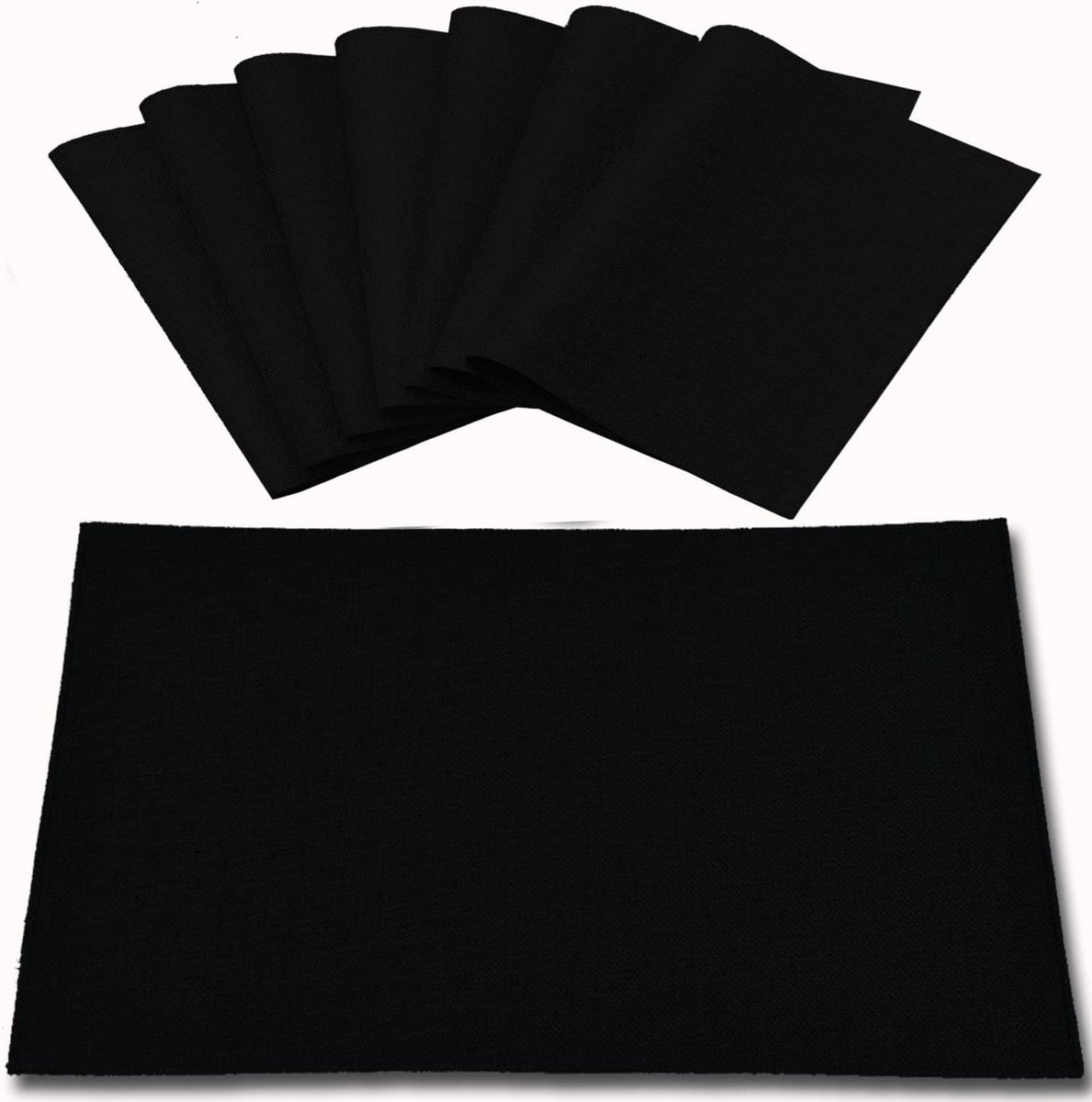 Set van 8 Tafelmatten Linnenlook Wasbaar en Hittebestendig voor Keukentafel Zwart