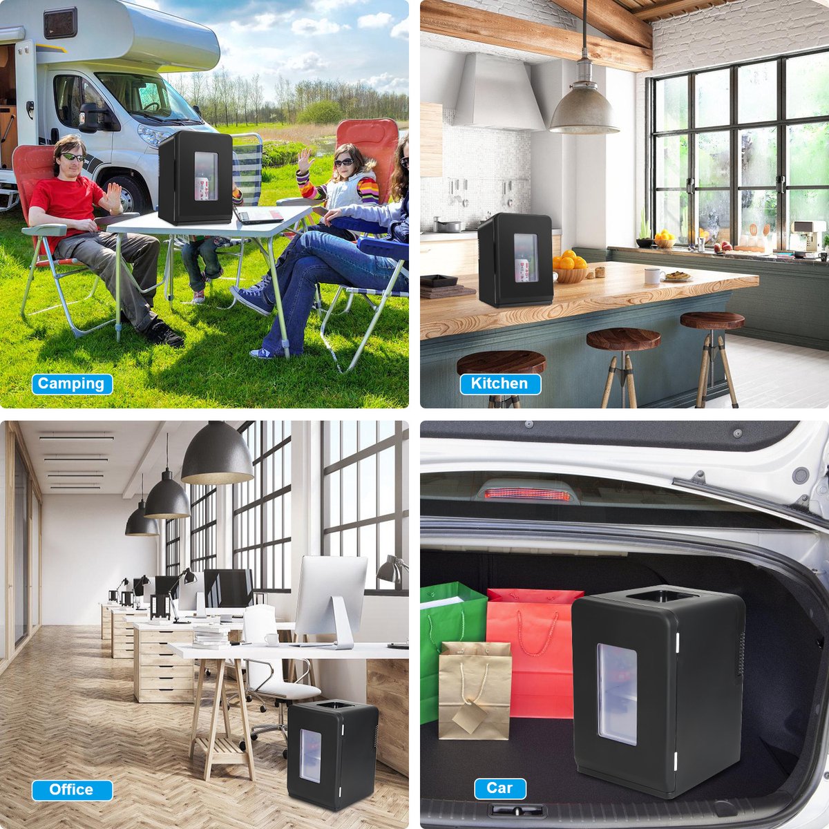 15L Mini koelkast - 2-in-1 Minibar - Koel & warm - AC/DC 230V/12V - Draagbare Mini Autokoelkast - Voor Auto, Kantoor, Camping & Thuis Eten, Drinken - Zwarte Glazen Deur — afbeelding 5