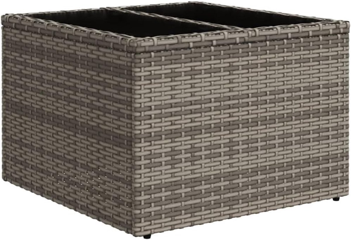 Tuintafel met Glasplaat 55x55x37cm Poly rattan Grijs - Buiten Bijzettafel