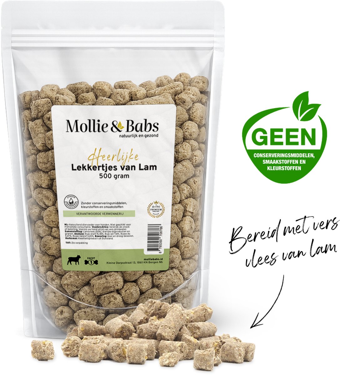 Mollie & Babs - Lekkertjes van Lam - Hondensnacks - Trainers - Trainer Snack - 50% Vers Vlees - Gezond en Zonder Toevoegingen - 500 gram